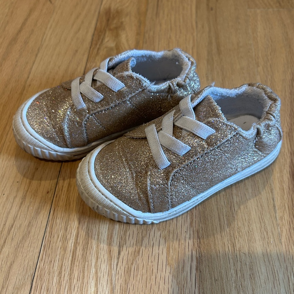 Sparkly Gold Kids Sneakers - Picture 2 of 4